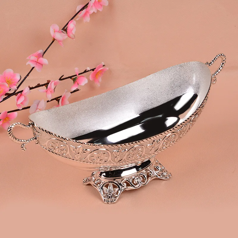 European Style High-grade Fruit Plate Creative Simple Silver Plated Plate Stainless Steel Household Garden Tray