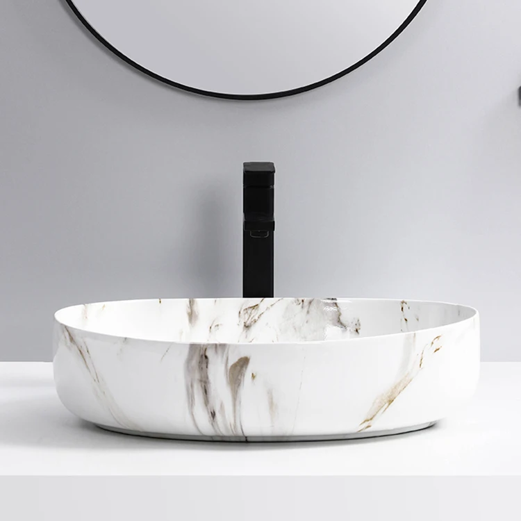 Раковины для сосудов Столешница из мраморного камня Керамическая раковина мытья рук Ванная комната Раковина