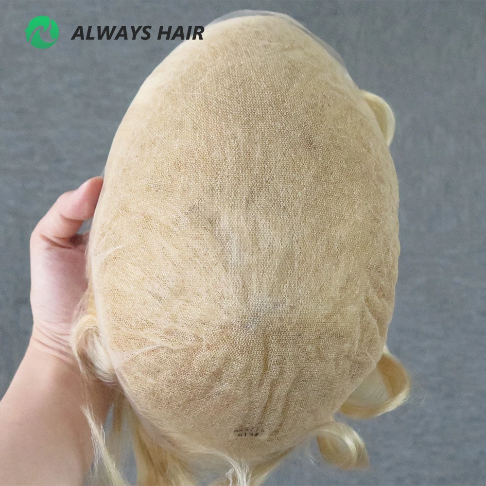 Alwayshair Full Swiss Lace Hair Unit Toupee for Man Human Hair Invisible Natural Men Hair Wig #613