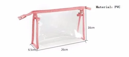 Pink Zipper Cosmetic Make-up Bag Custom Clear Plastic Pvc 1pc/opp Bag Customized Fashion CSB201536A 26x6.5x16cm 5-7 Days CN;ZHE