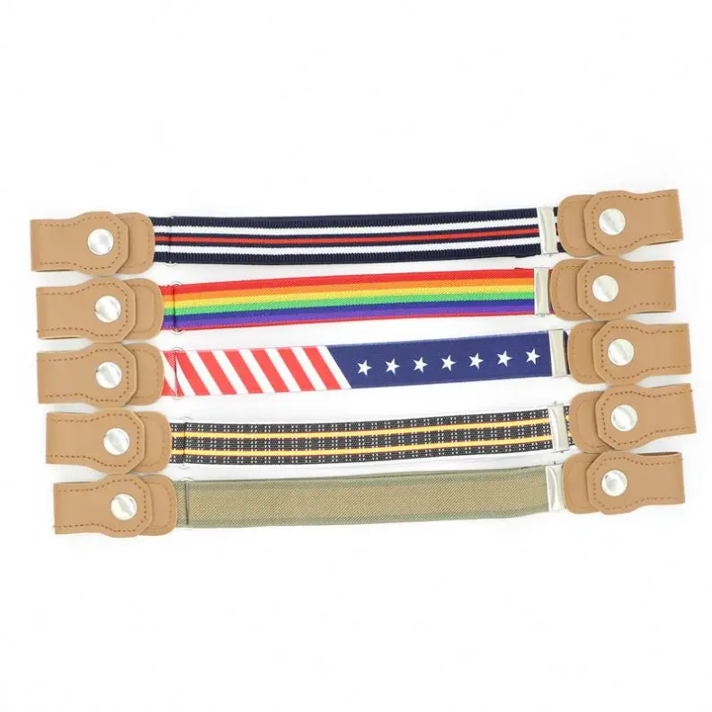 Kids Fashion High Elastic Canvas Belt With PU Button Without Buckle Adjustable Free Elastic Stretch Belts For Children 815148