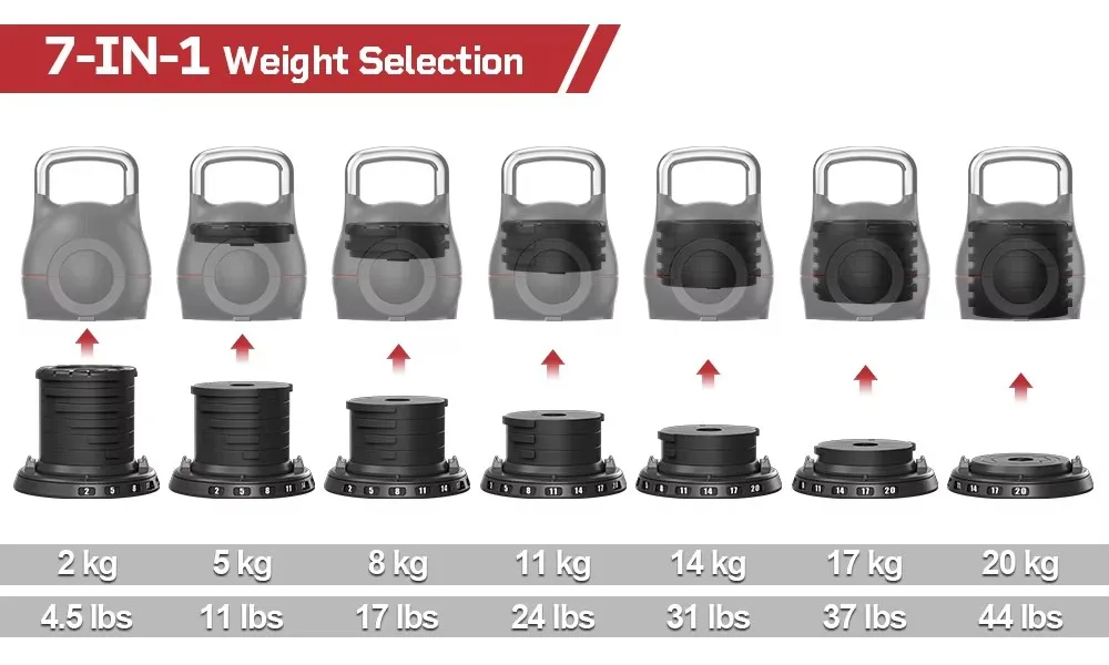 Factory Direct Sale Custom Logo One Hand Fast Weight Adjust OEM Kettlebell With Adjustable Weights 20Kg 44Lb