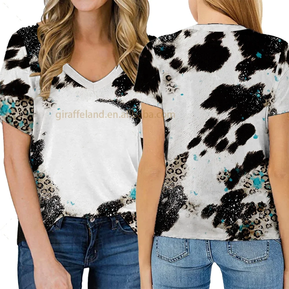 Sublimation Shirts Polyester Cotton Feel S-6XL USA Size V-neck T-shirts Tie-Dye Customized Design Logo Cheap Quick Dry Tees