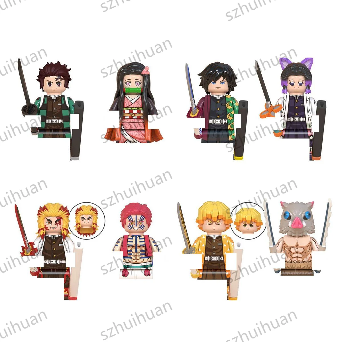 Promotional Gifts Cartoon Anime Demon Slayer Tanjirou Nezuko DIY Building Block Dolls Mini Action Figure Capsule Toys Wholesale