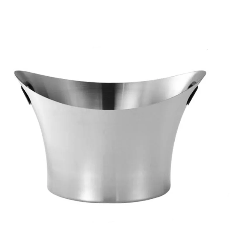 Silver Glossy Finished Ice Bucket European Style Ice Bucket Carved Thicken Stainless Steel Ice Cube Barrel Metal Buckets