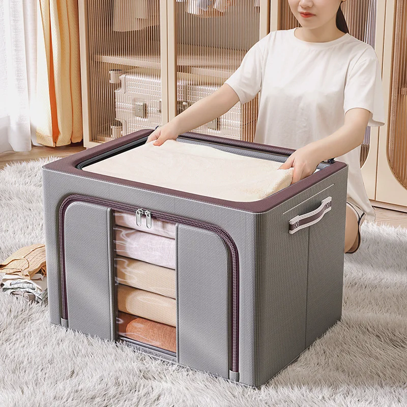 Cloth Steel Frame Folding Cloth Storage Box Organizer For Clothes Boxes Fabric Basket Home and Kitchen