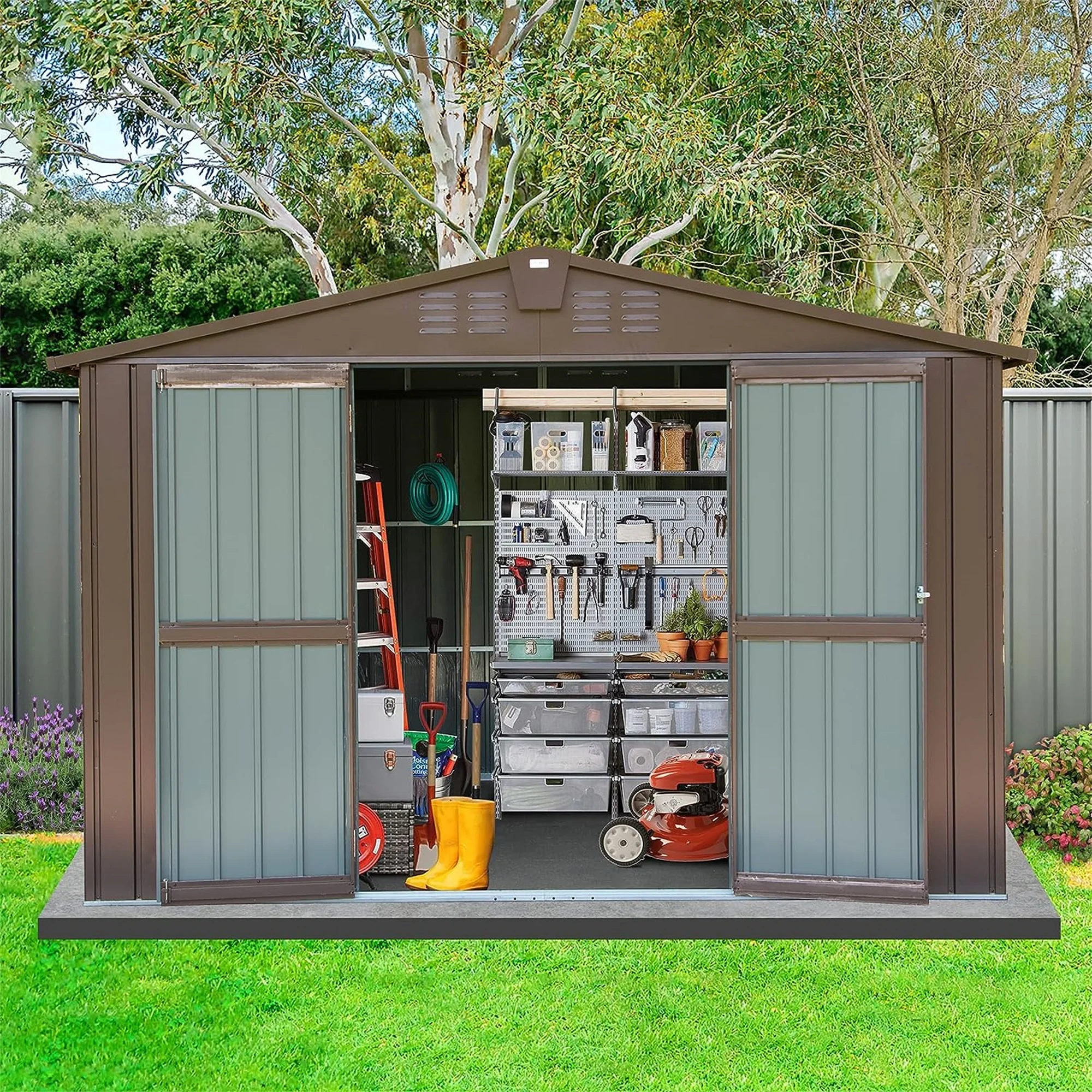 10 * 8 FT Free Shipping Outdoor Storage Shed Metal Tool Sheds Storage House with Lockable Double Door