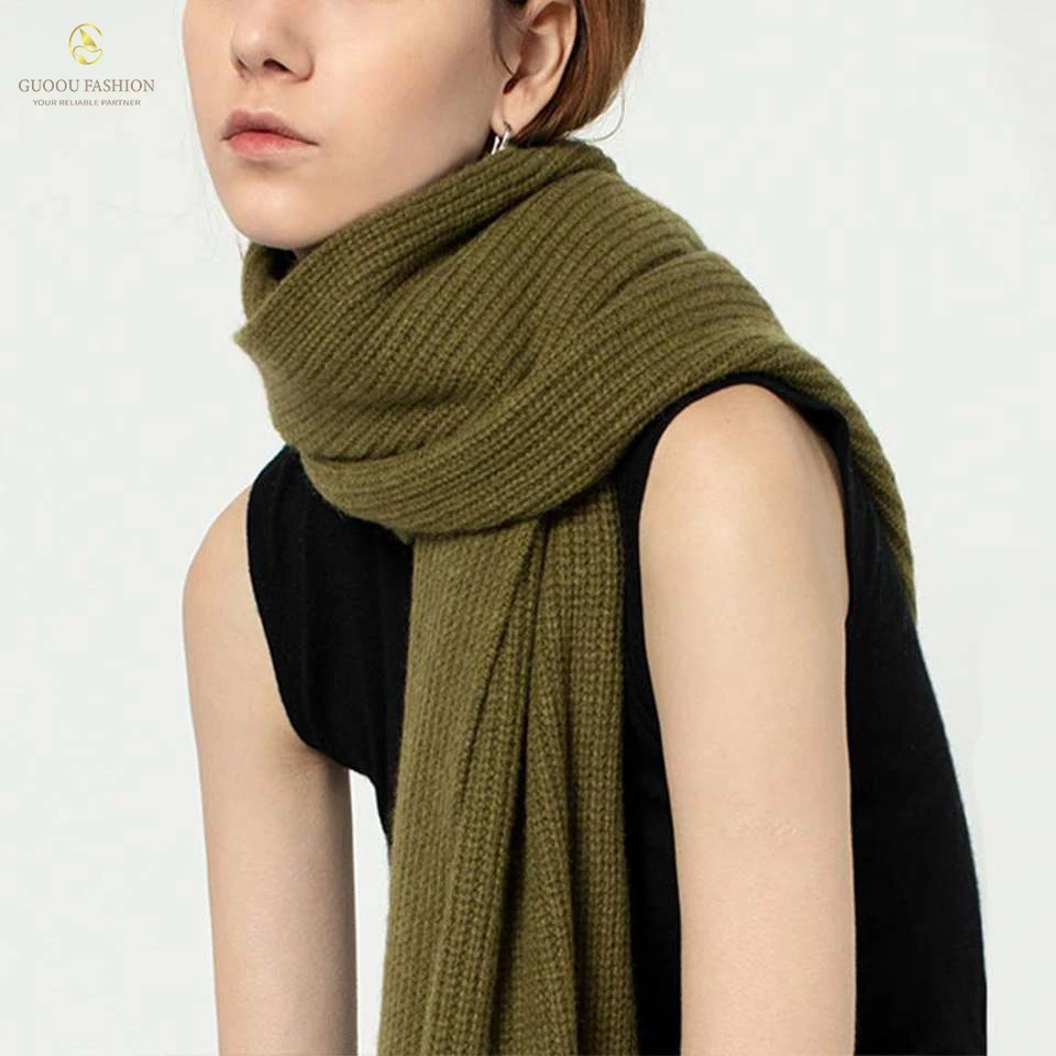 Guoou popular custom knit shawl thickened 100% cashmere rib knit unisex scarf