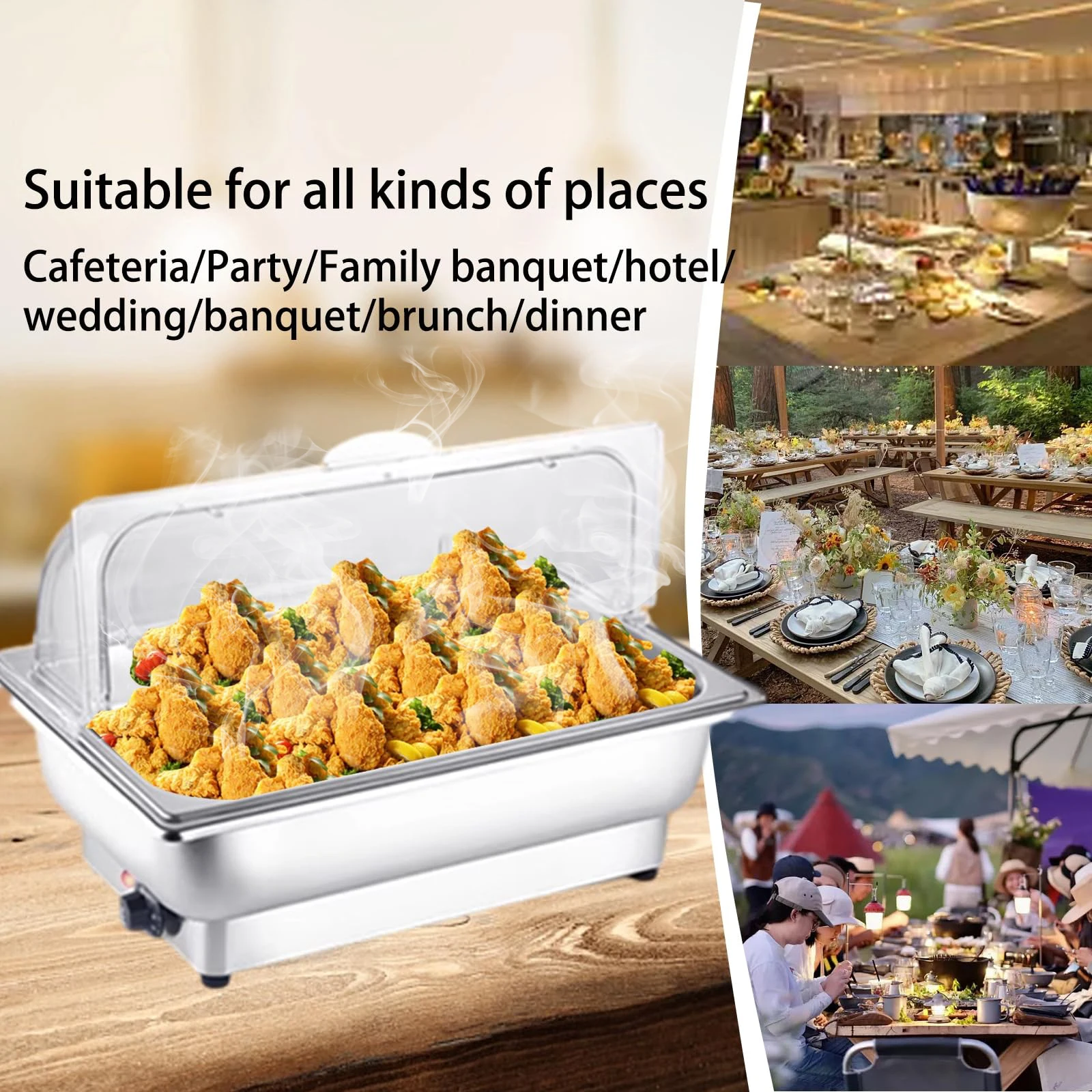 Wholesale Restaurant Hotel Equipment Adjustable Temperature Electric Chafing Dish Buffet Food Warmer Set Food Heater For Party