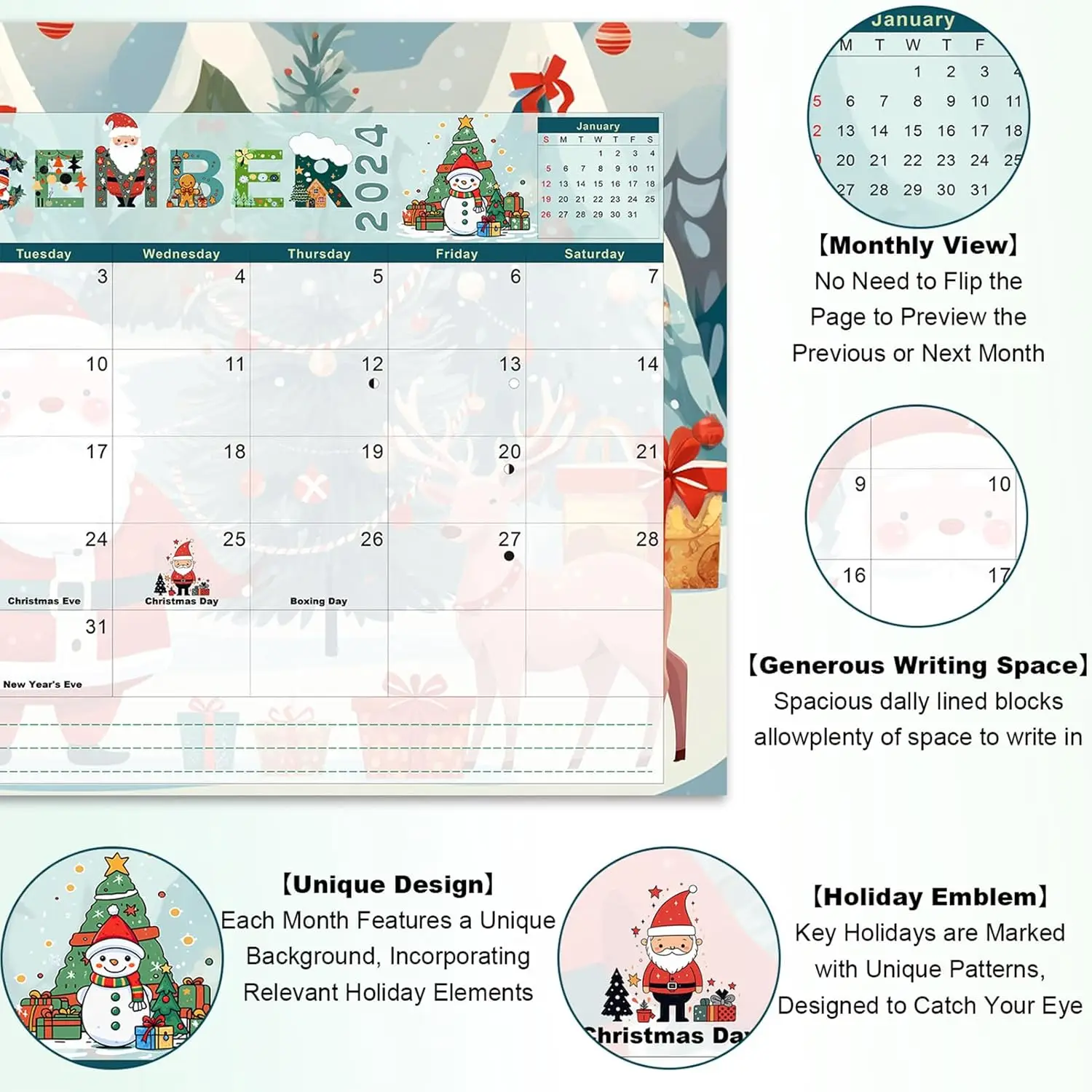 Custom Design Christmas 12 Monthly Planner Wall Printing Home  Office 2025 Desk Accessories Spiral Advent Table Calendar