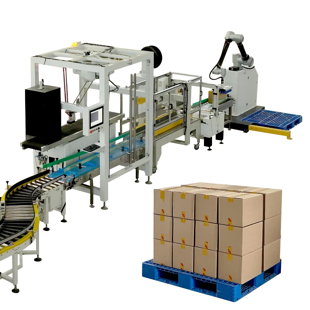High efficiency carton box case packing line Pallet packing line with case erector case packer sealing machine robot palletizer
