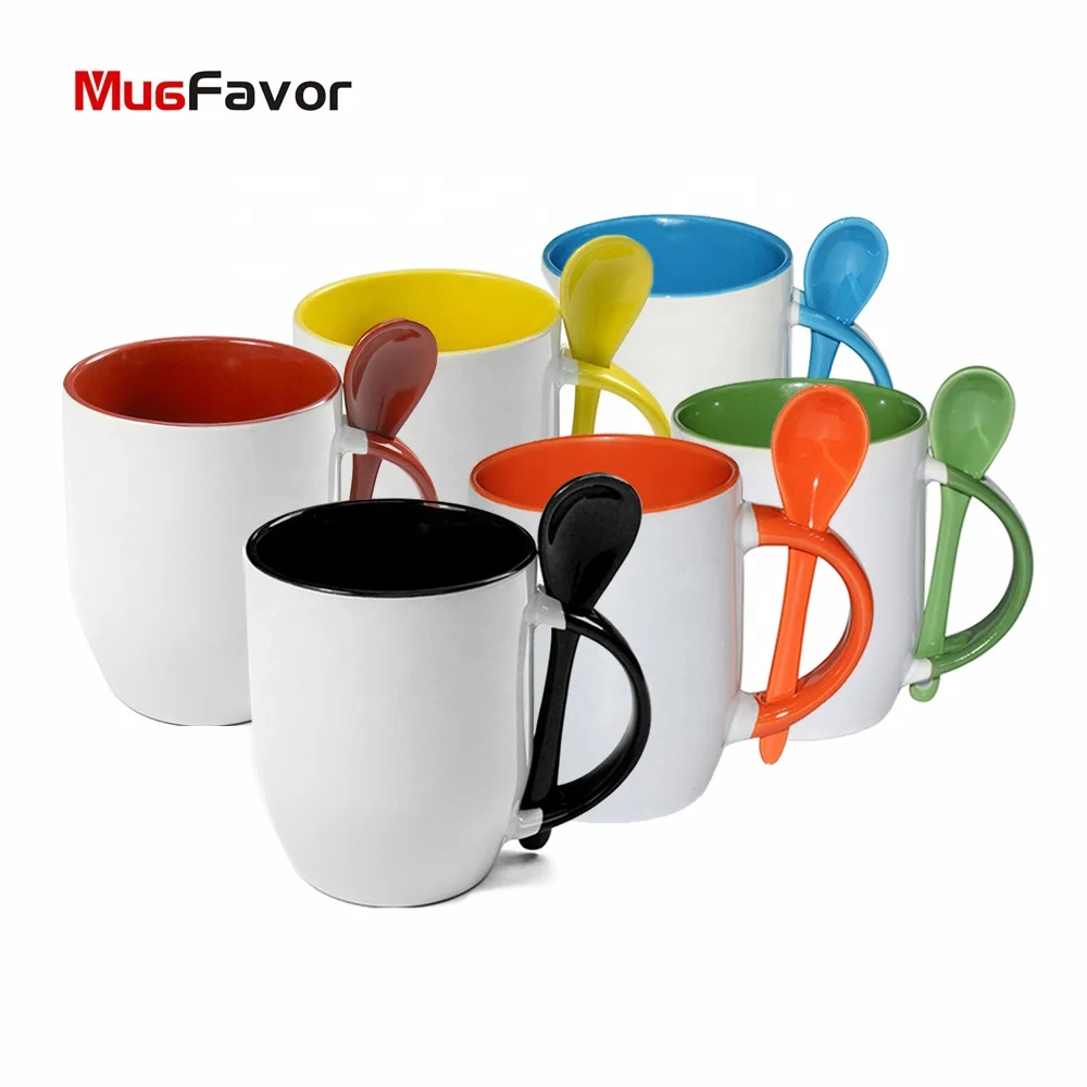
MugFavor Wholesale Sublimation Ceramic 12oz Color Spoon Coffee Mug Personalized Inner Color Coffee Mug MCS12 sublimation blanks 