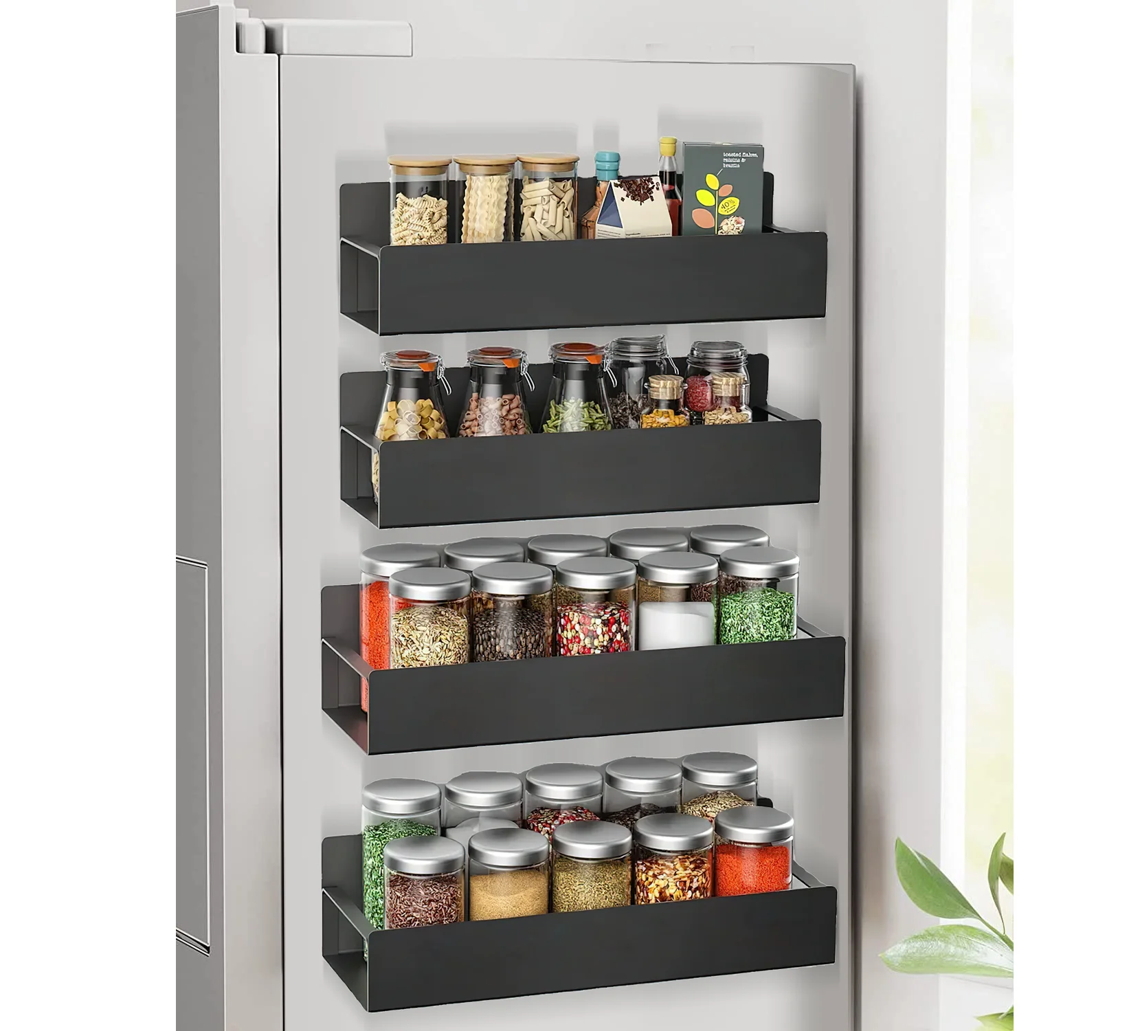 Hot Sale Magnetic Spice Rack Organizer for Refrigerator Spice Storage Shelf Microwave Oven Countertop Shelf Kitchen Organization