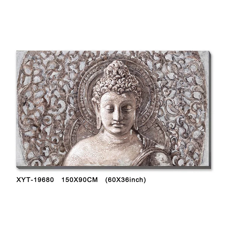 Abstract contemporary Handmade Wall art Decorative gold foil Artwork 3d buddha Oil Painting on Canvas