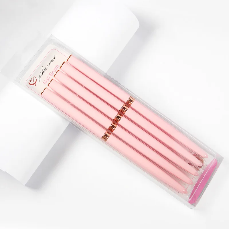 Professional 5pcs 7/9/11/15/25mm ultra-fine Gel Liner Nail Art Brush For Nail Salon Tool Pink Acrylic Nail Art Liner Brush Pen