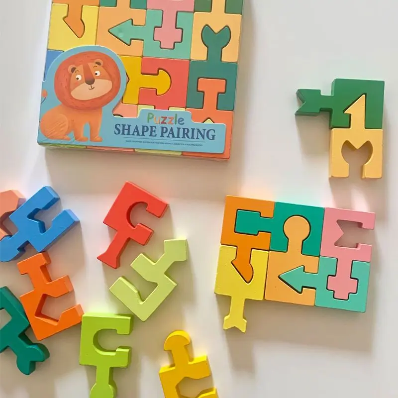 Early Educational Montessori shape matching building blocks pairing 3d wooden puzzle