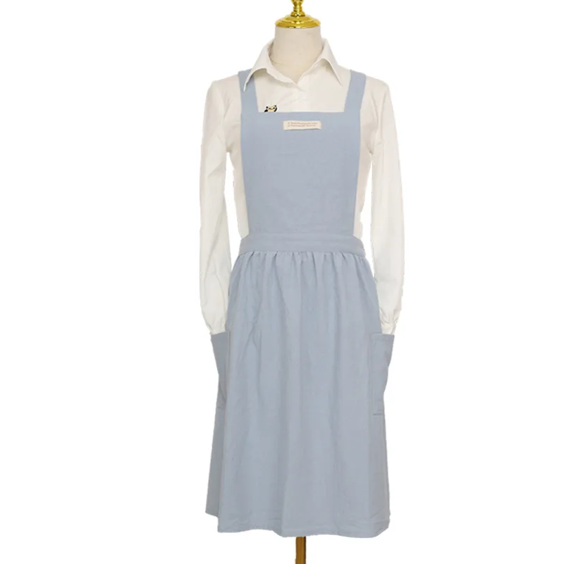 Linen Bib Chef Kitchen Apron Women Men Barista Bartender Pockets Home Barber Coffee Restaurant Protective Pinafore
