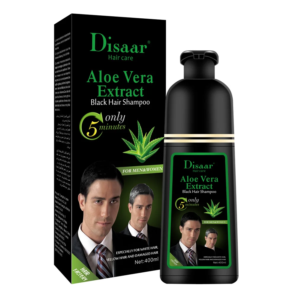 
400ml Black Color Natural Hair Wash with Aloe Vera Extract 5 Minutes Hair Dye Shampoo 