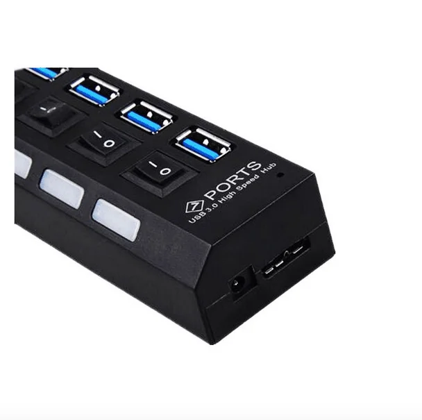 7 Port USB 3.0 Hub Individual LED Indicator Switches High Speed 5Gbps USB Extension Hub 7 Ports for PC Laptop
