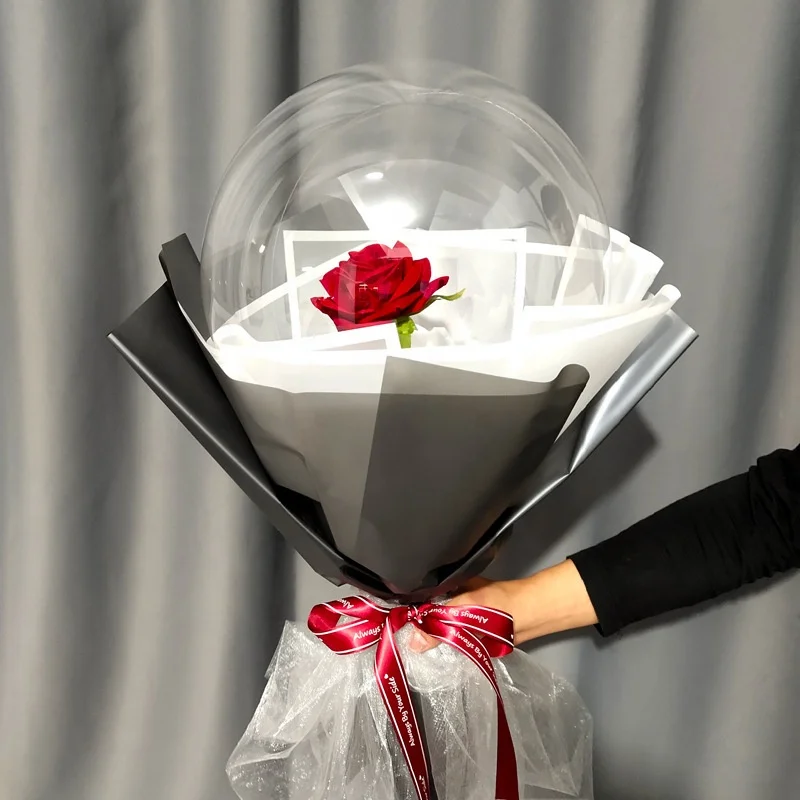 Tongxu Rosa globos Decoration Balloons Reusable  Led Balloon with LED Strip Light Transparent Round Rose Bouquet Bobo Ball