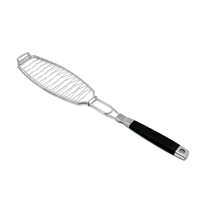Online Hot Selling Removable Stainless Steel Fish NET TPR Coating Hollow Handle BBQ Fish Grill Tools  BBQ Accessories