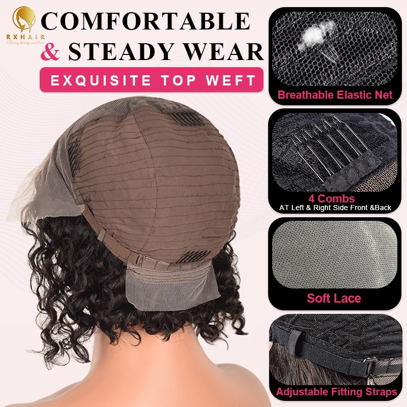 RXHAIR Wholesale Raw Brazilian Virgin Hair Short Water Wave Bob Wigs Human Hair For Black Women Glueless HD Lace Frontal Wig Ven