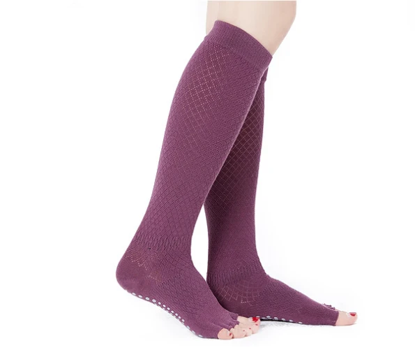 Buy Ready- to- ship Yoga Socks Knee High Length Five Fingers Comfortable Cotton Open Toe Socks with Anti-slip Dots