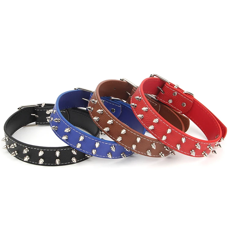 Wholesale Pet Dog Rivet Collars PU Leather Round Bullet Nail Studded Necklace Spiked Strap Punk Style Small Dogs Cat Collar