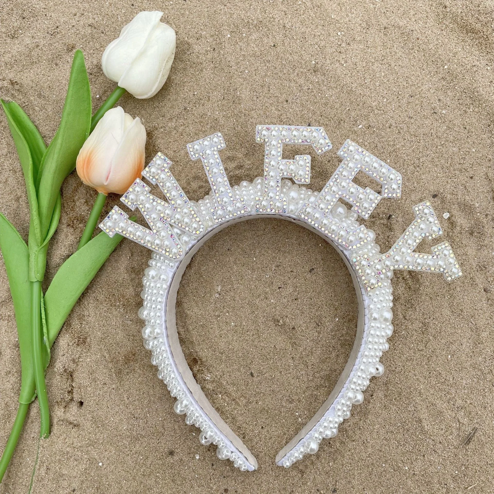 Свадебная повязка на голову с жемчугом