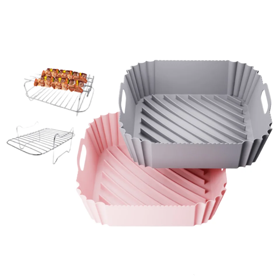 Food Grade Silicone Pot 8 inches Square Air Fryer Silicone Liners Silicone Baking Pan