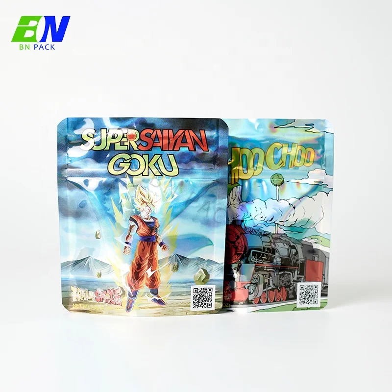 Custom 3.5g Mylar Bag Plastic CR Zipper Lock Edible Food Candy Cookies Pouch Holographic Packaging Laser Storage Bag