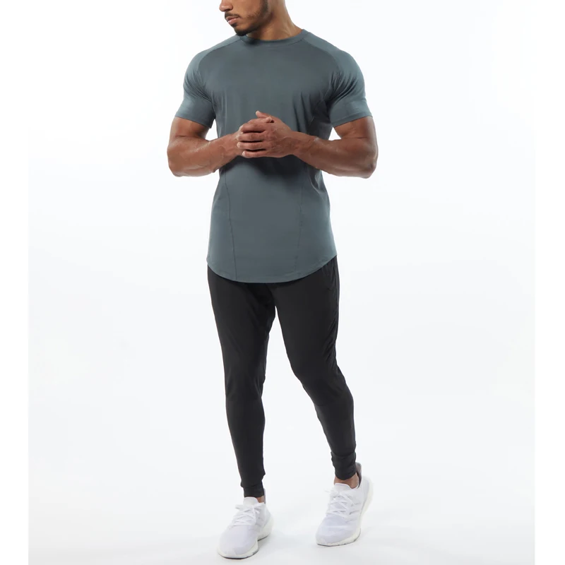 Custom screen printing quick dry polyester t-shirtst curve bottom gym athletic fitness work out wear sports t shirt