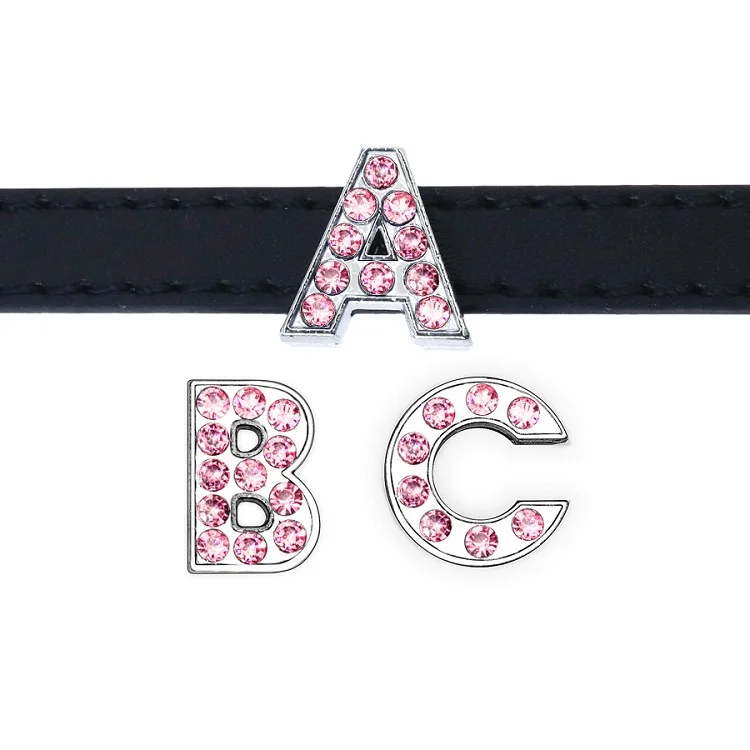 YN Hot Popular Pink Rhinestone Slide Letters a to Z Rhinestones Slider Alphabet Beads Bling Initials Letter Charms