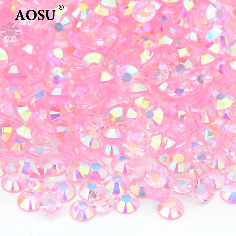 AOSU 4mm 5mm 6mm Transparent Pink AB Strass Applique Round Crystal Stone Jelly Resin Rhinestone For DIY Crafts