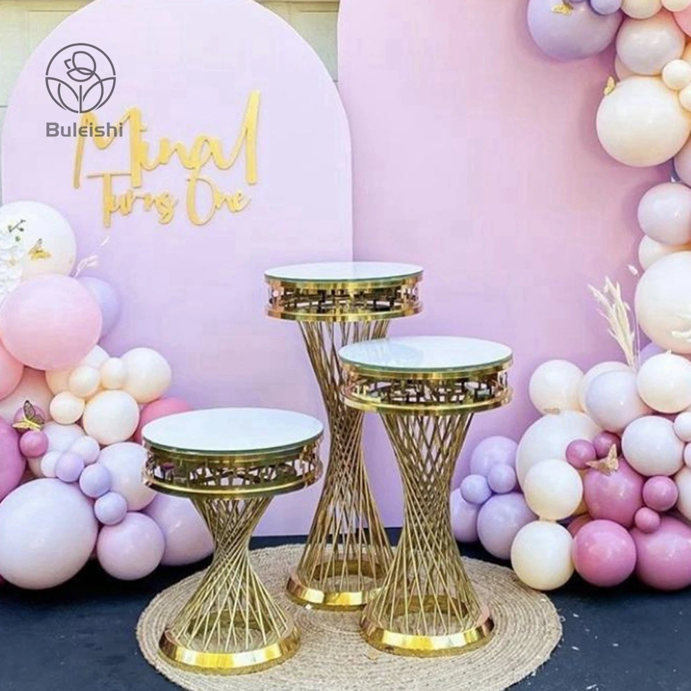 Shiny Silver 3 PCs Twist Pedestals Stand Silver Swirl Pedestal Wedding Pillar Cake Plinth