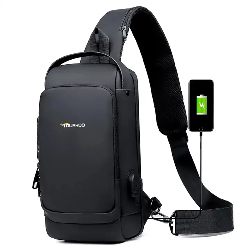 Factory Custom Waterproof Crossbody Bags With USB And Coded Lock Anti-theft Fashion and Function in One Sling Messenger Man Bag