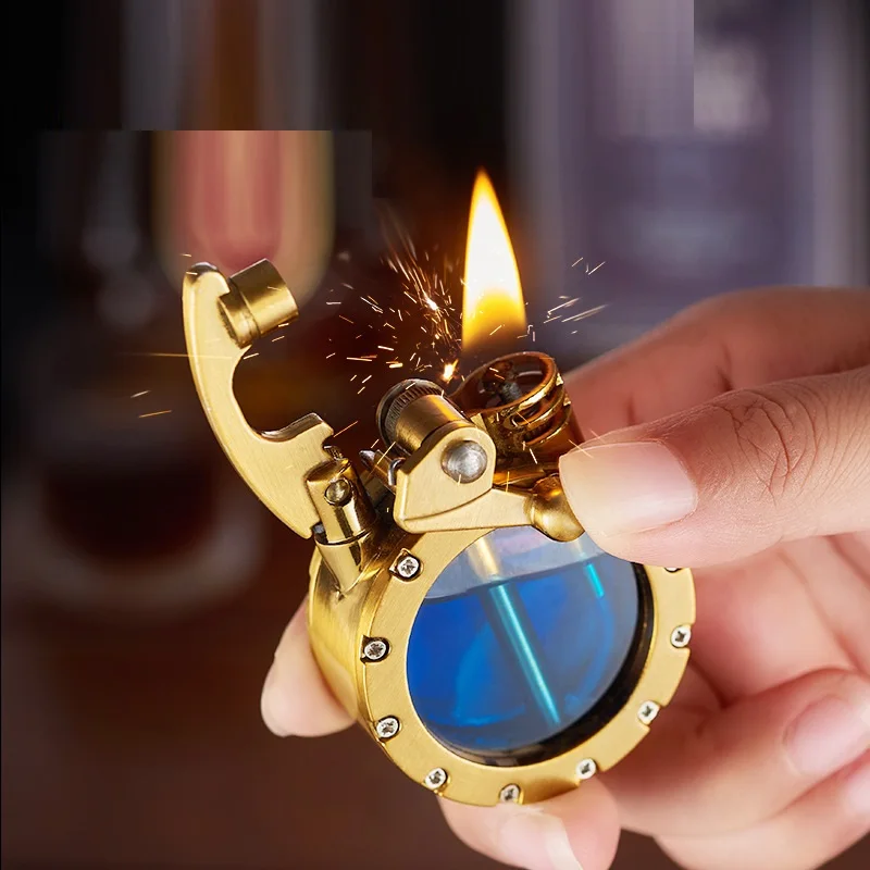 Wholesale Vintage Rocker Arm Kerosene Lighter Mini Pocket Lighter Grinding Wheel Metal Oil Lighters With Windows