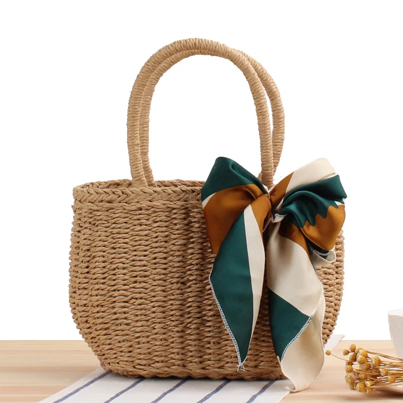 Wholesale High Quality Straw Beach Bag Straw Basket Tote Bag For Women With Drawstring Closure