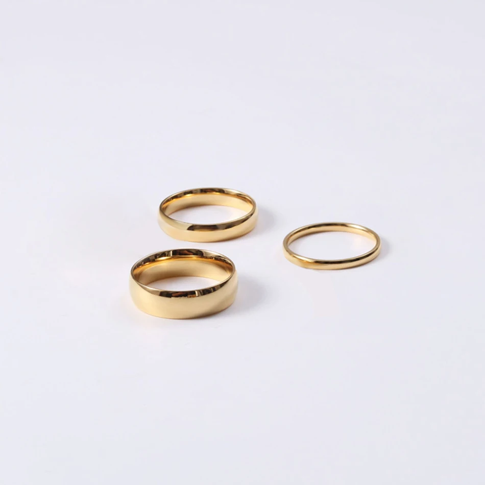 INS Simple 316L Stainless Steel 14K Gold Plated High Polish 3MM Wide Wire Hoop Circle Finger Ring Rings Jewelry