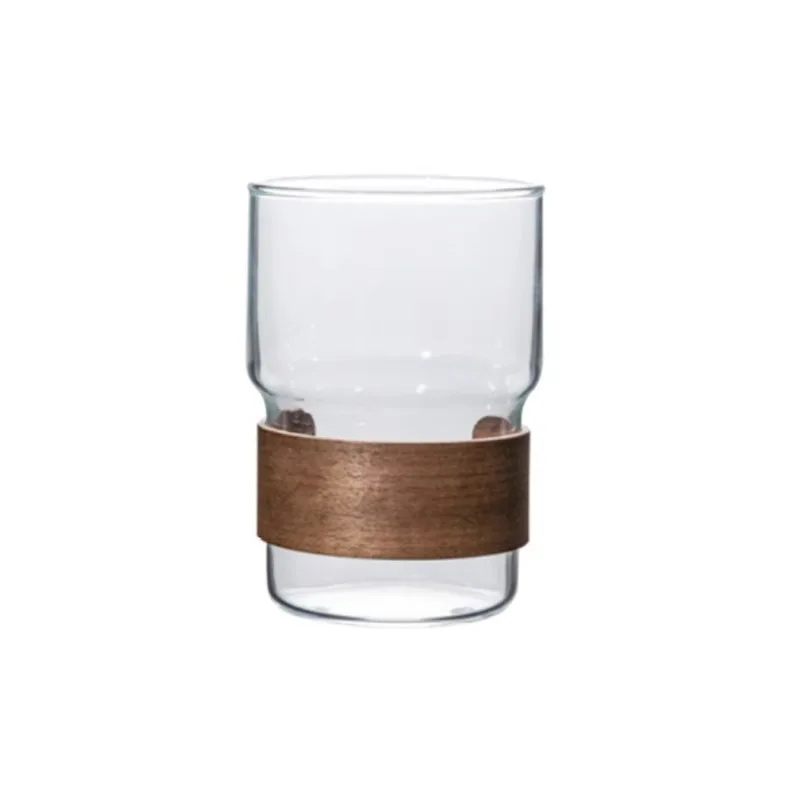 Insulated Ear Hanging Coffee Iced American Latte High Aesthetic Advanced Glass Tea Household Wooden Chip Insulated Tea Cup