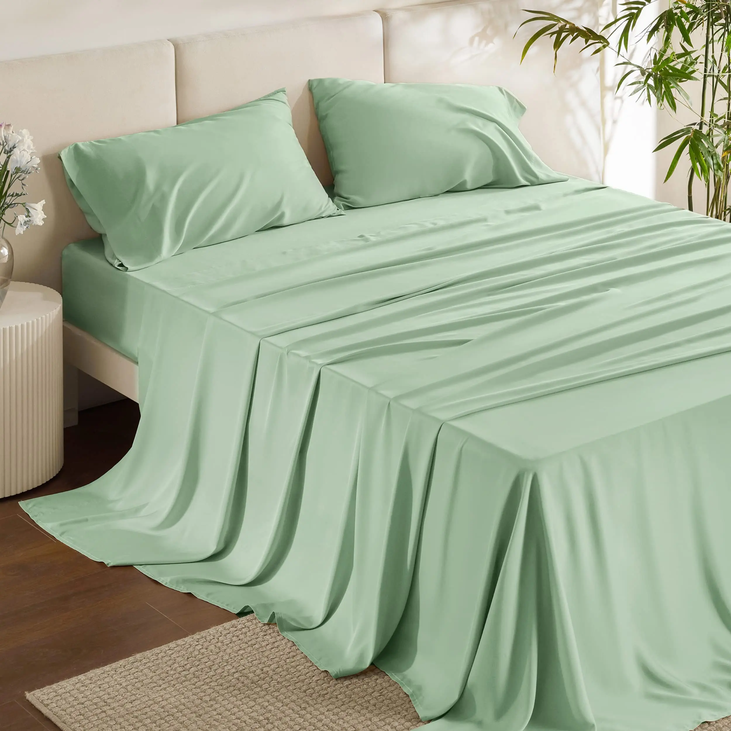 Hotel bamboo 3 pieces bed sheet bedding set Silky bedsheets sets king size