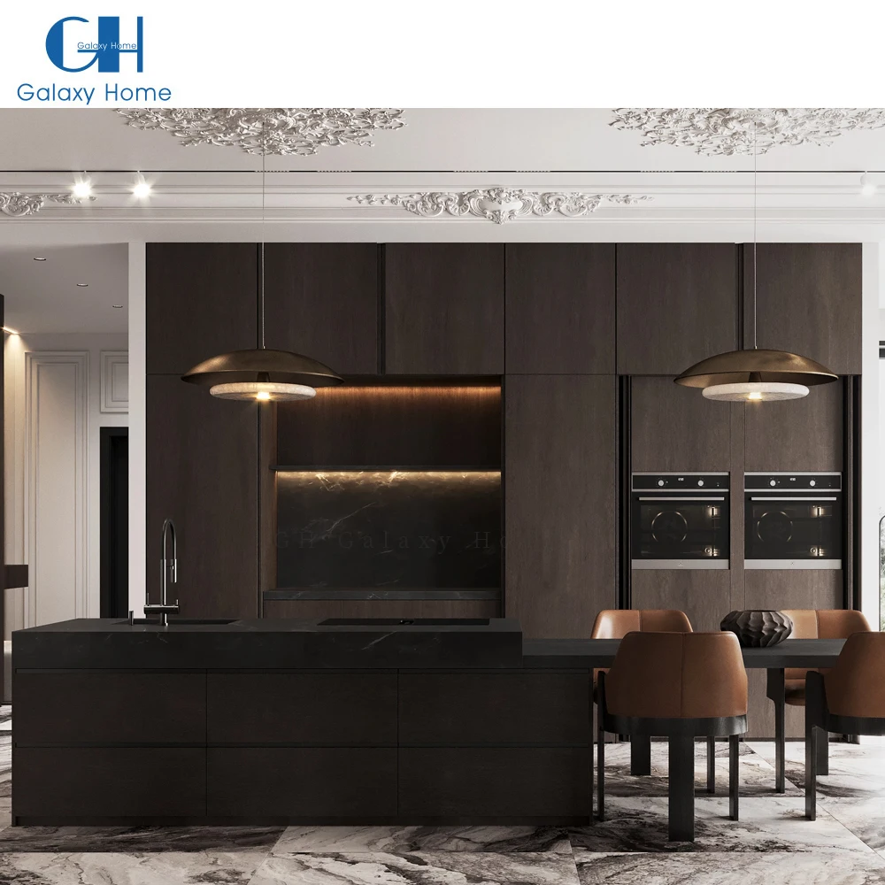 Wood Cabinet Set Dark Brown Full Complete Modern Style Furniture Kitchen Cupboard Units Kitchen Cabinet