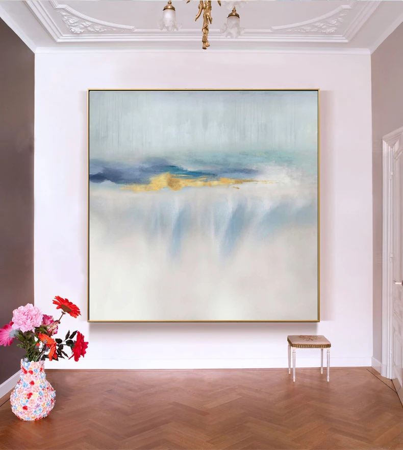 golden foil Small village in the sunset abstract art picture  canvas Oil Painting