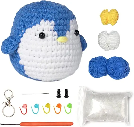 Набор для вязания крючком для начинающих, подарок для детей/друзей (Пингвин), включая видео-уроки, включая пряжу, крючки, аксессуары