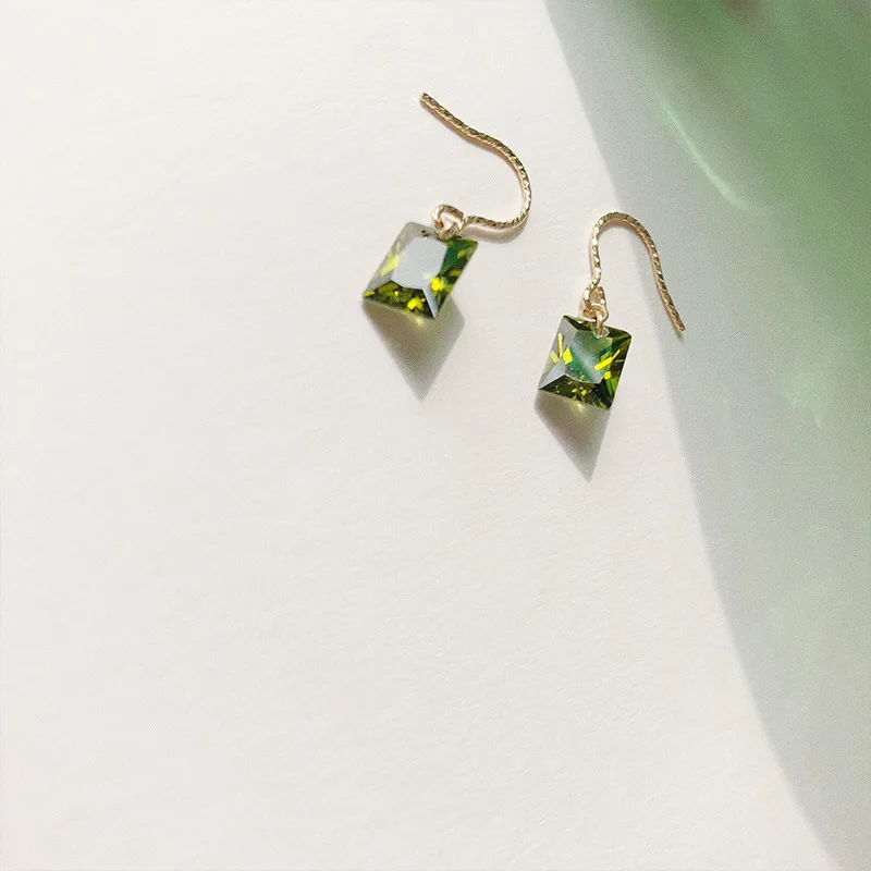 2022 Lot Natural Peridot Green Beads Dangle Aretes Jewelry Statement Rectangle Dangle Hook Earrings for Women