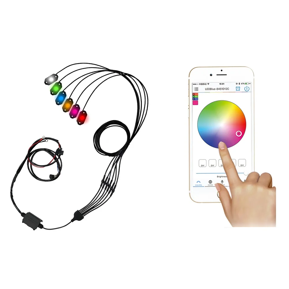 rgb led rock light kit underbody music offroad atv