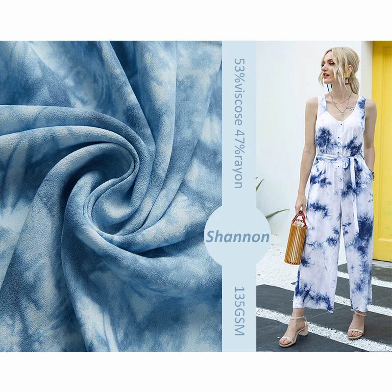 Factory price crinkle 53% viscose 47% rayon fabric tie dyed crepe fabric for dress