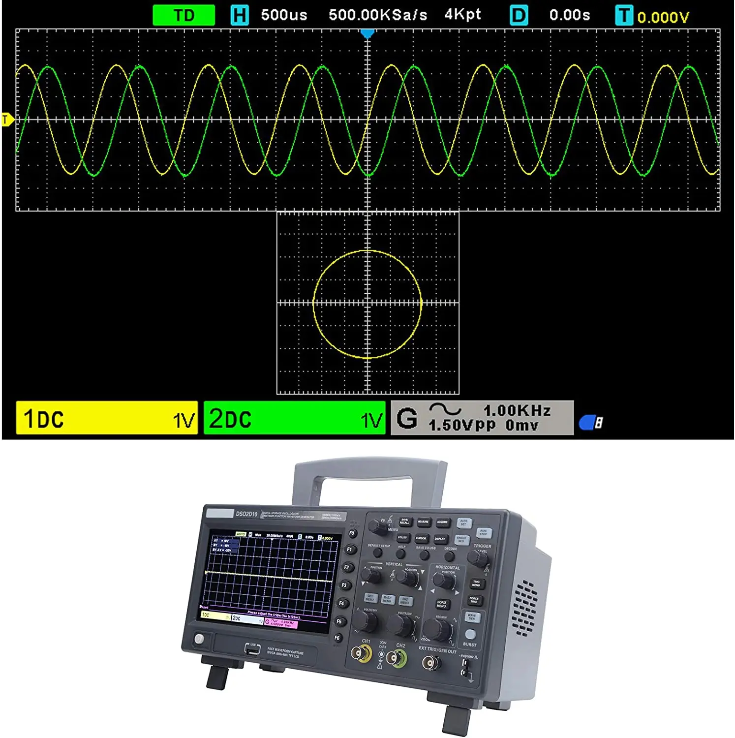 Hantek Dso2d10 Digital Oscilloscope 2 Channels 100mhz Generation Oscilloscope