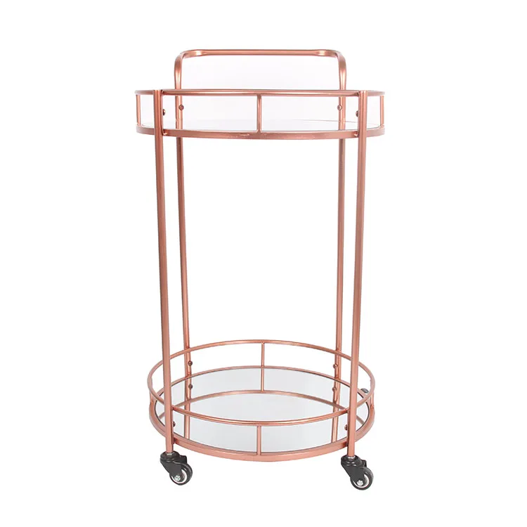  Living Room Corner Rose Gold Beautiful Modern Metal Rolling Hand Wheeled Design Glass Bar