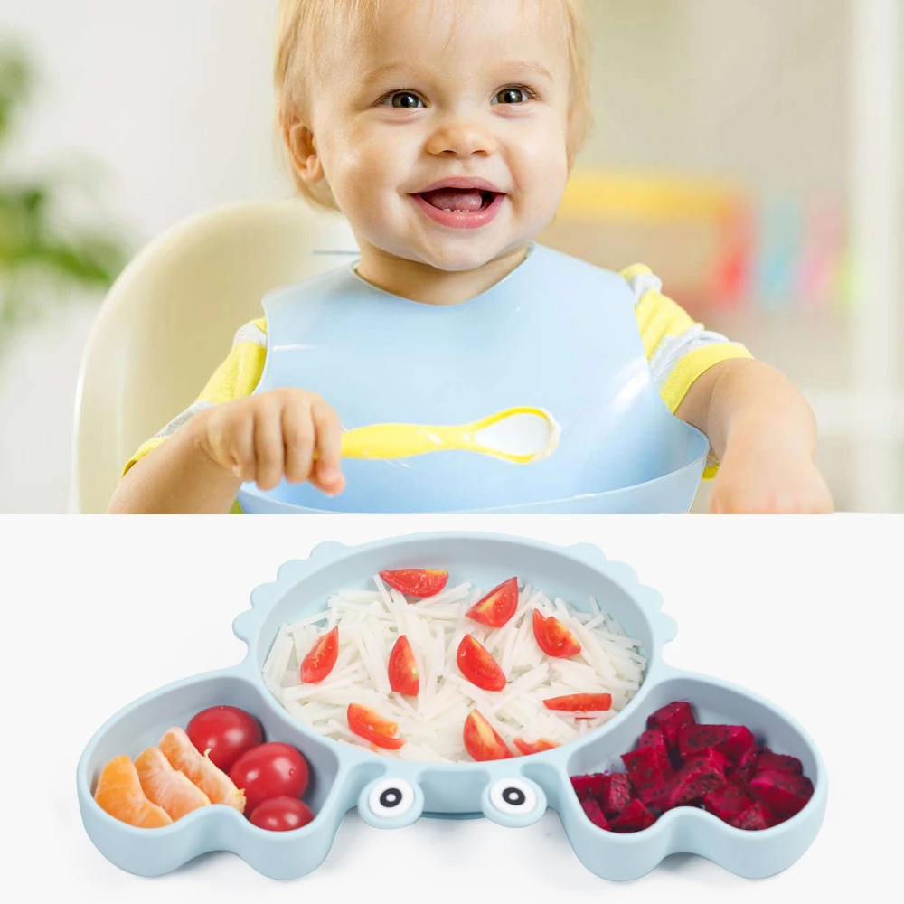 Newsun Crab Dinnerware Set Silicone Baby Portable Dining Bowl Pate Cup Set Divided Dishes Antispill